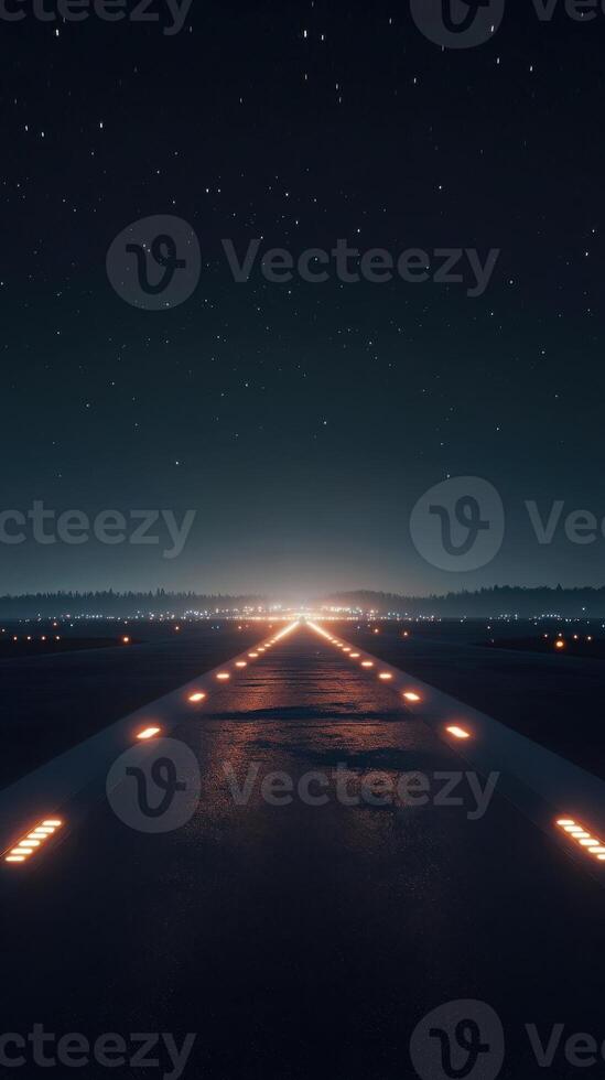 A Nighttime Runway Illuminated by the Guiding Lights of the Stars photo