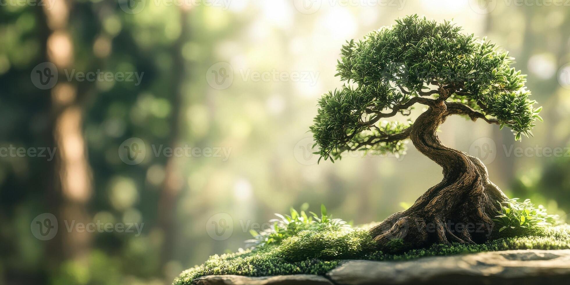 Serene Zen Bonsai Tree Image for Calming Design Projects and Mindfulness Content photo