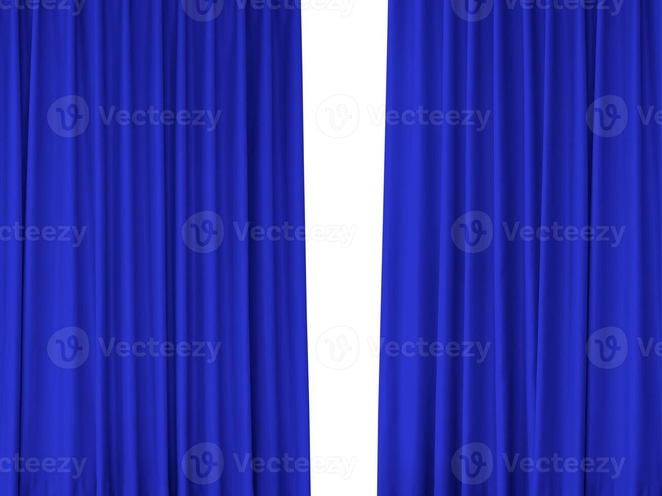 Two blue curtains spaced apart on a white background. photo