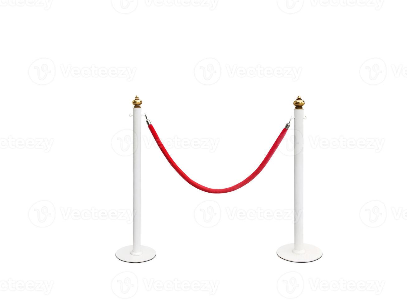 Red velvet rope fence, VIP zone, no event, separated on white background. photo