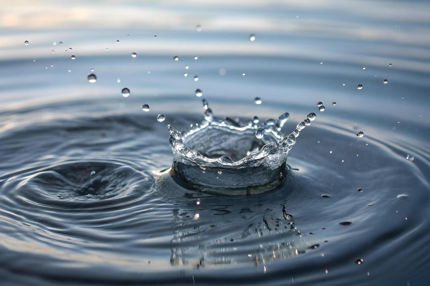 Water Droplet Impacting Water Surface Creating Ripples Photo