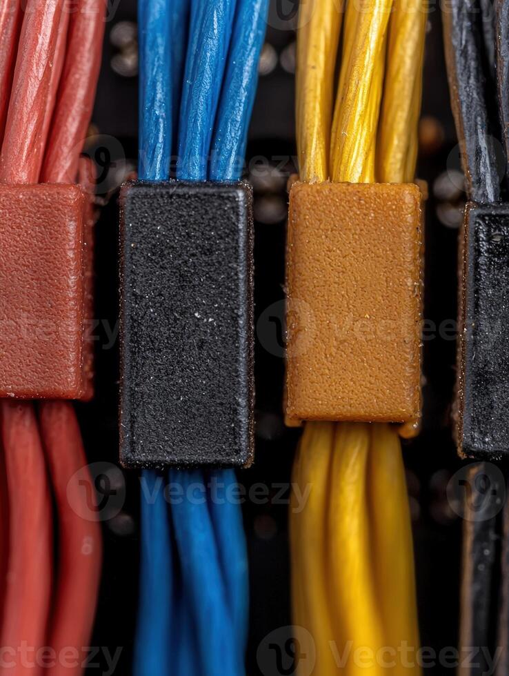 Close up of colorful electrical wires and connectors photo