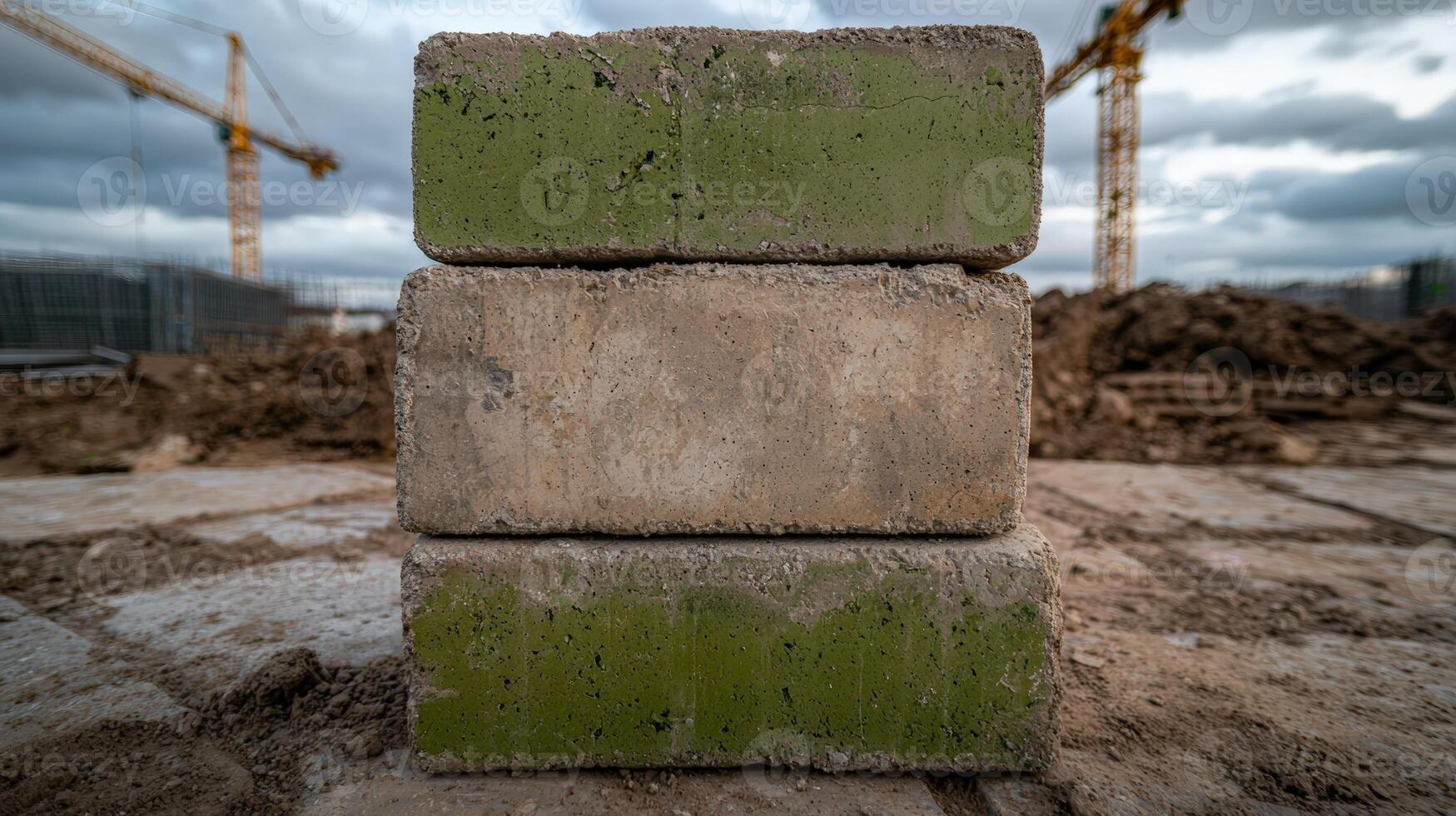 Concrete blocks stacked at a construction site photo