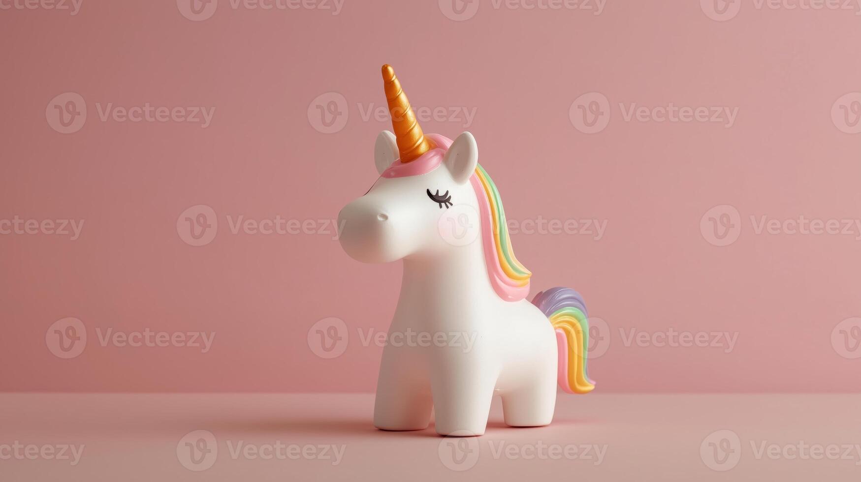 A white unicorn figurine with a rainbow mane photo