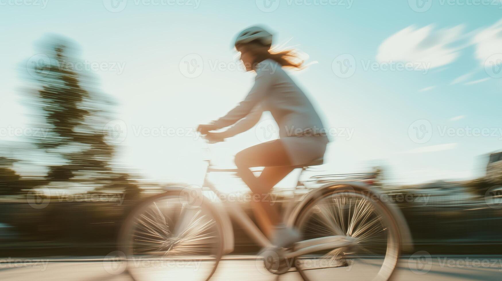 Colorful Motion Blur of Woman Cycling photo