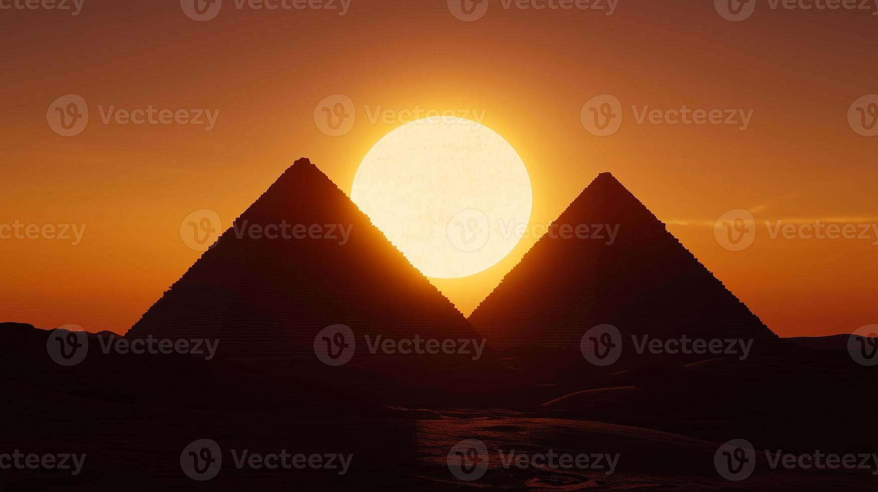 Pyramids in the desert at sunset photo
