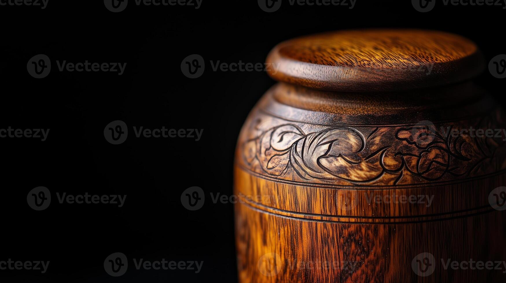 A wooden vase with a lid photo