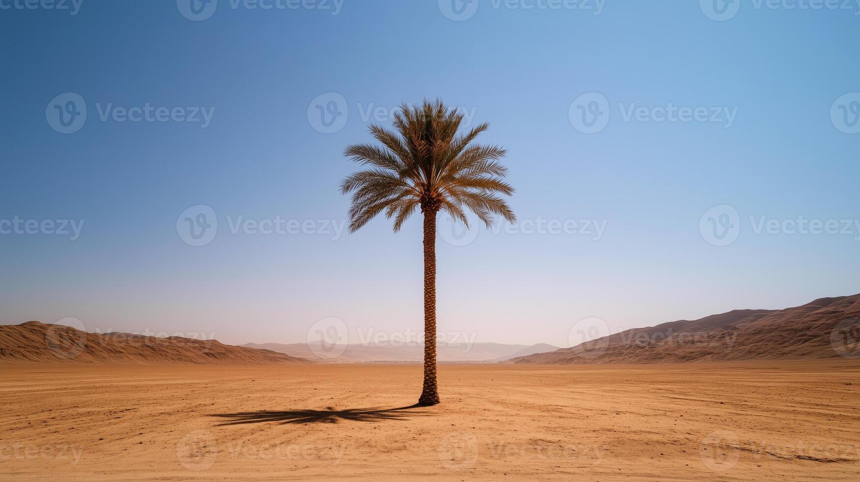 A solitary palm tree remains strong amidst the arid photo