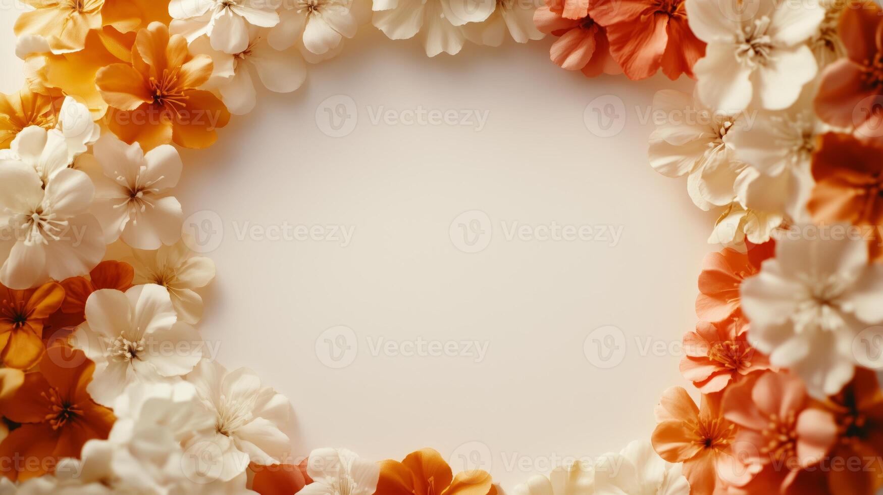 Floral frame with white background and orange and white flowers photo