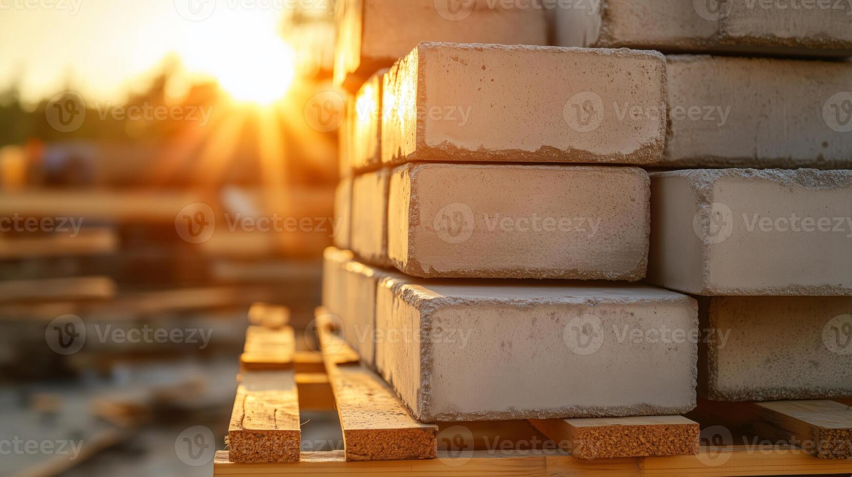 A stack of cement blocks on a pallet photo