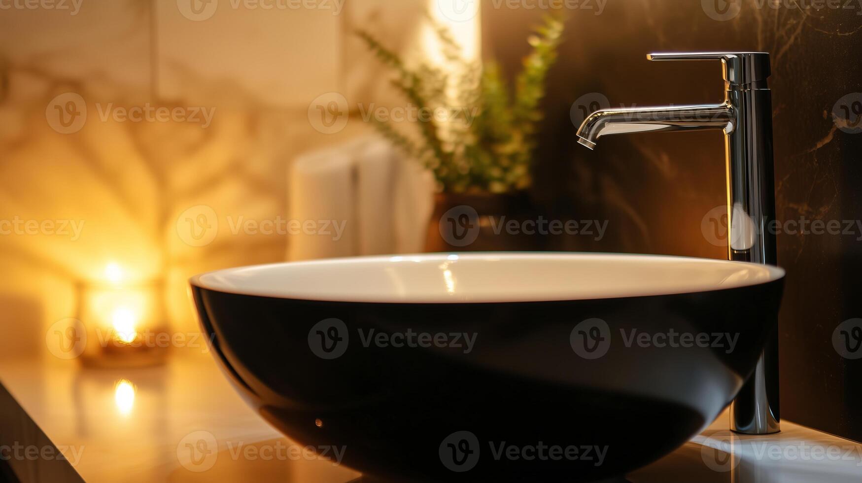 A black and white bowl sitting on a counter photo
