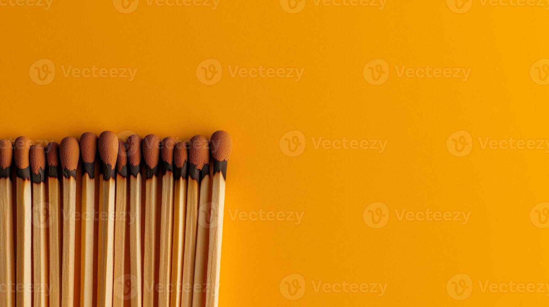 A row of matches on an orange background photo