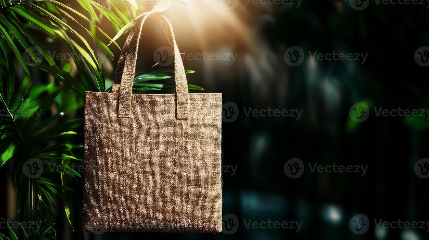 A brown shopping bag hanging from a tree photo