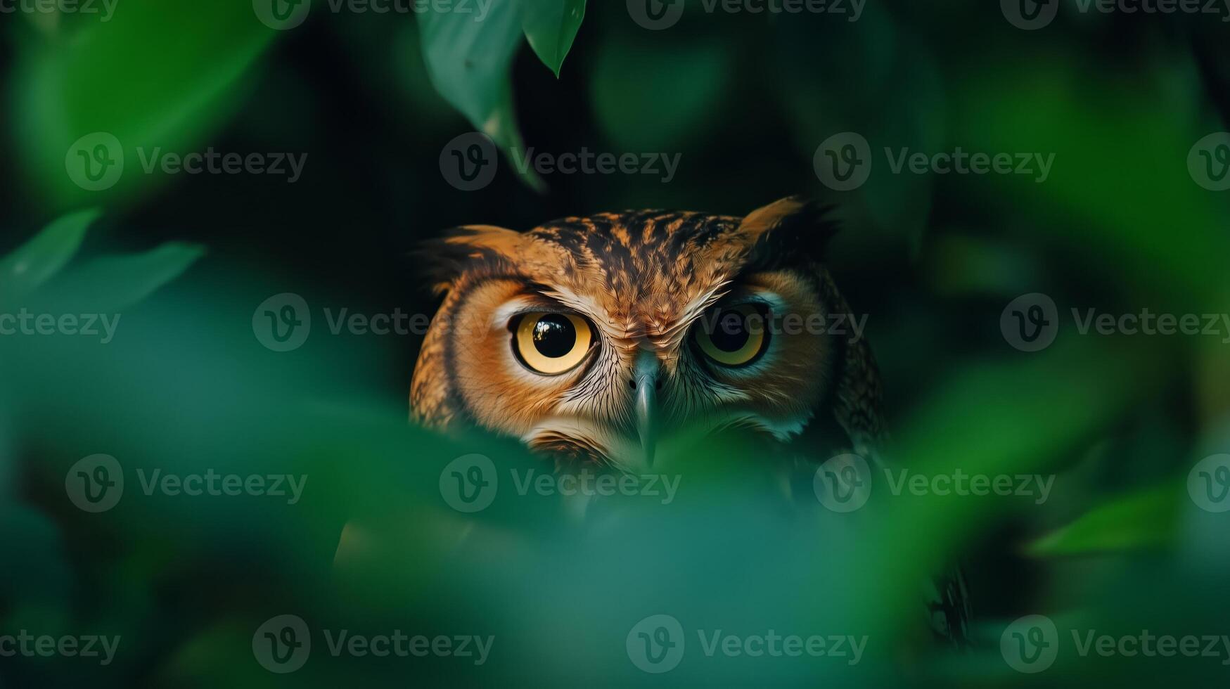 un búho es echar un vistazo fuera desde detrás algunos hojas foto