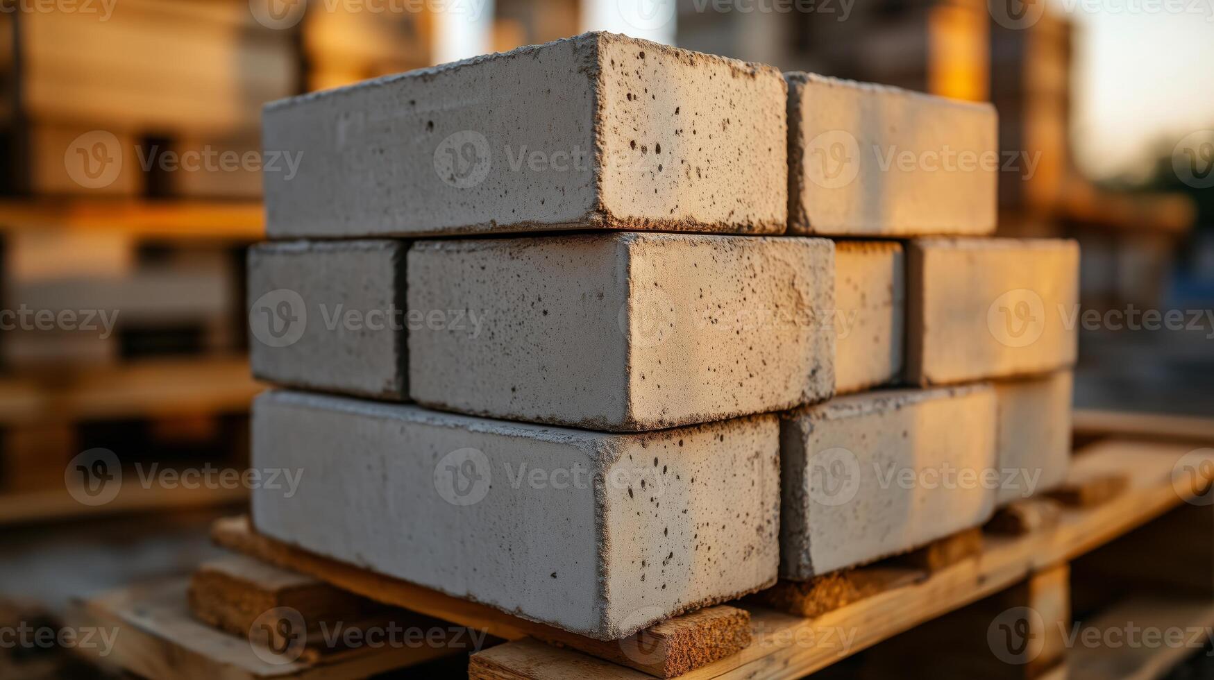 Stack of Concrete Blocks on a Wooden Pallet photo