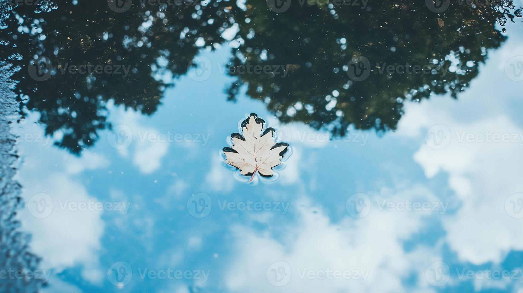 A leaf floating in a puddle of water photo