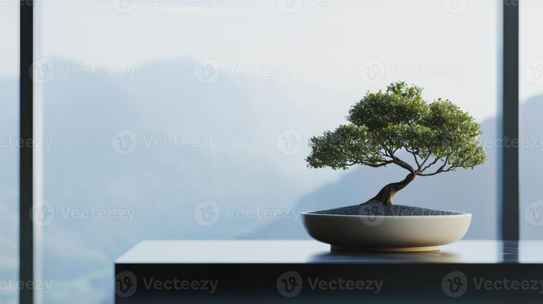 A bonsai tree in a pot on a table photo