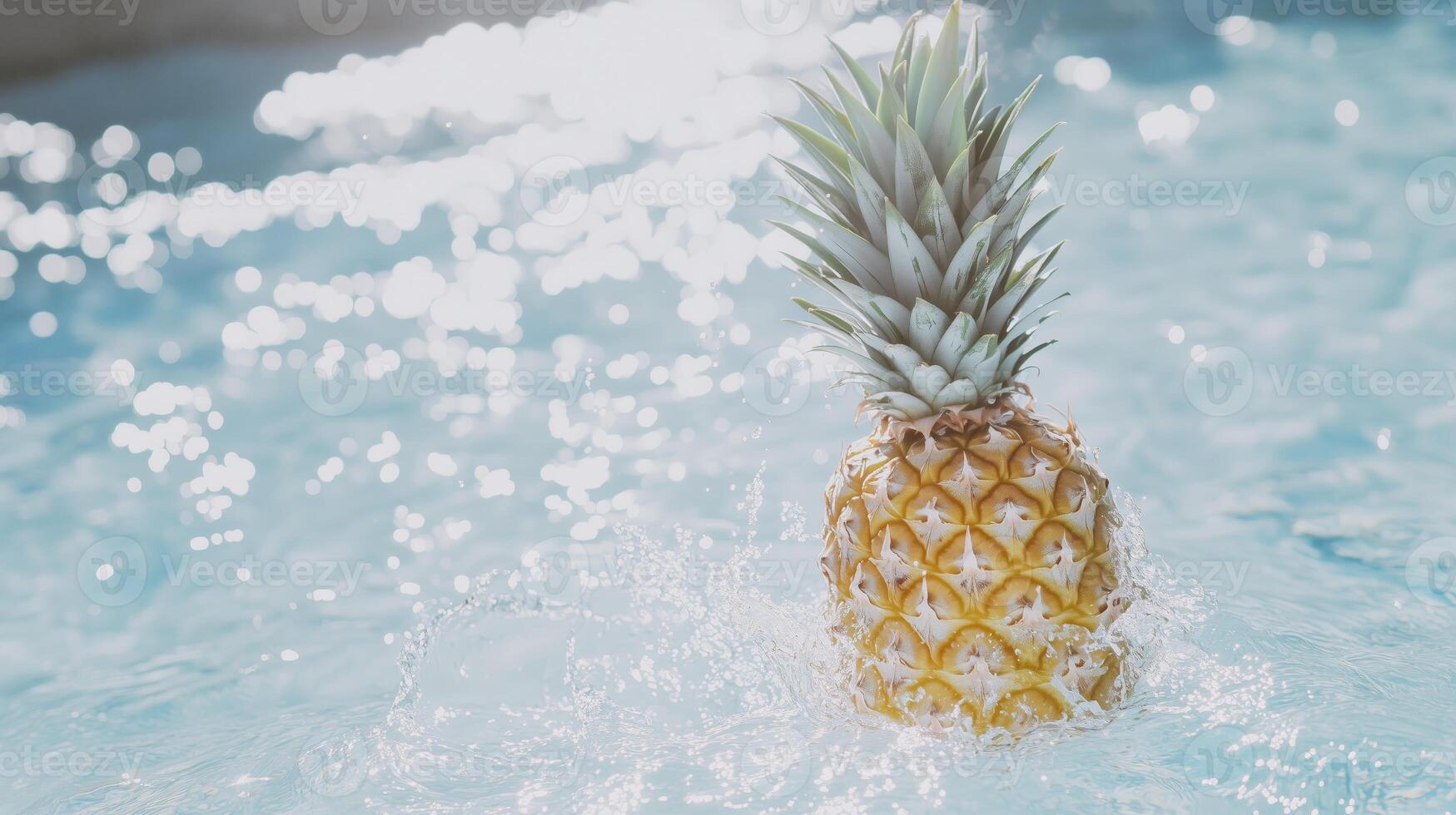 A pineapple is floating in the water. photo
