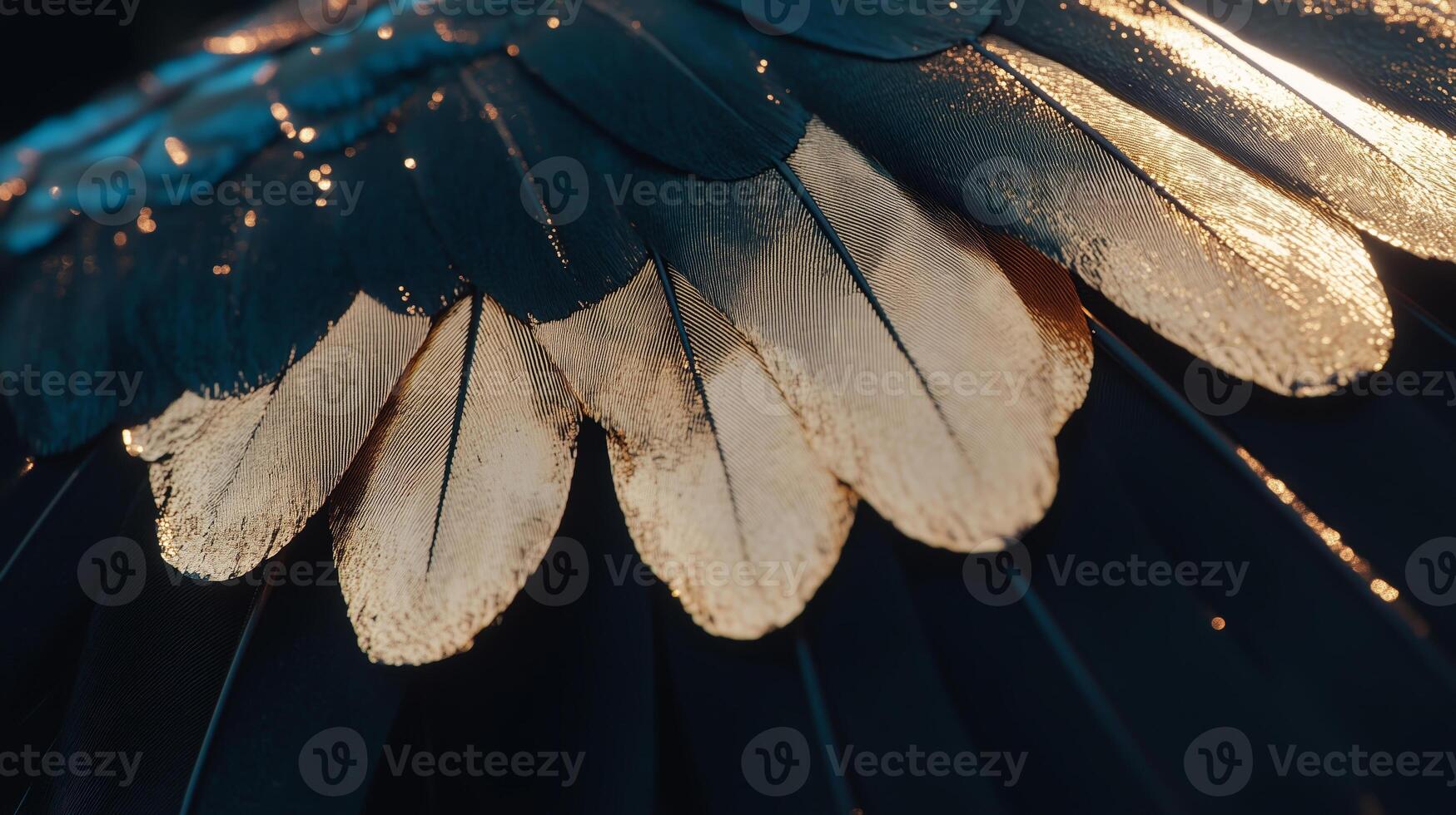 A close up of a black and gold feather photo