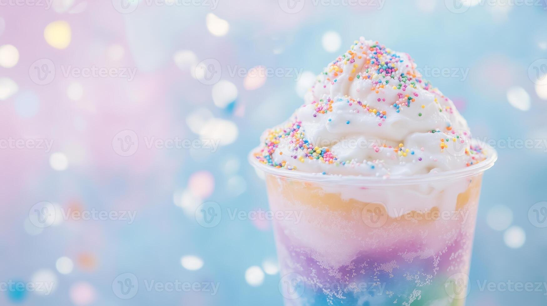 A colorful milkshake with sprinkles on top photo