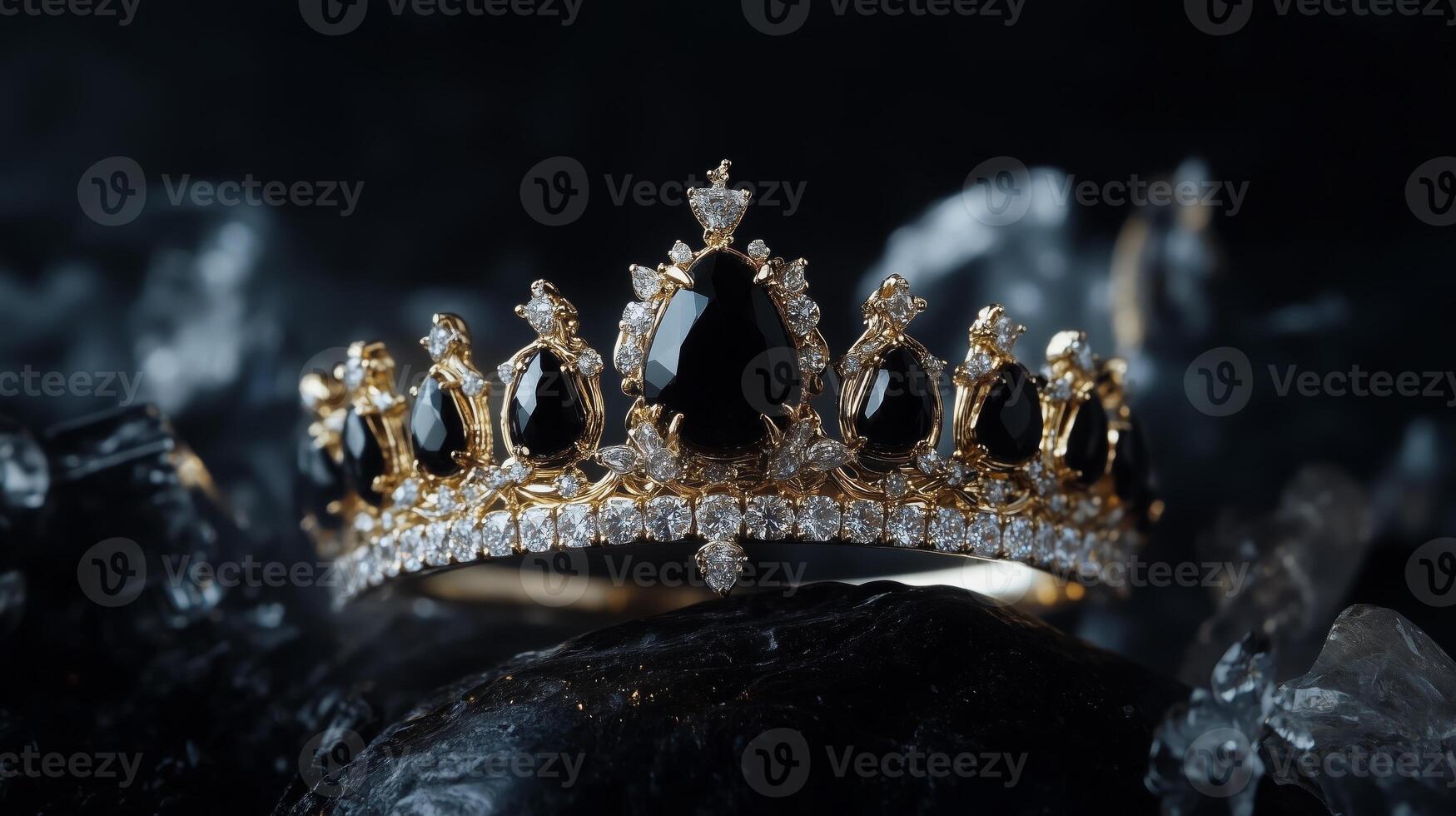 Exquisite onyx crown adorned with subtle diamond photo