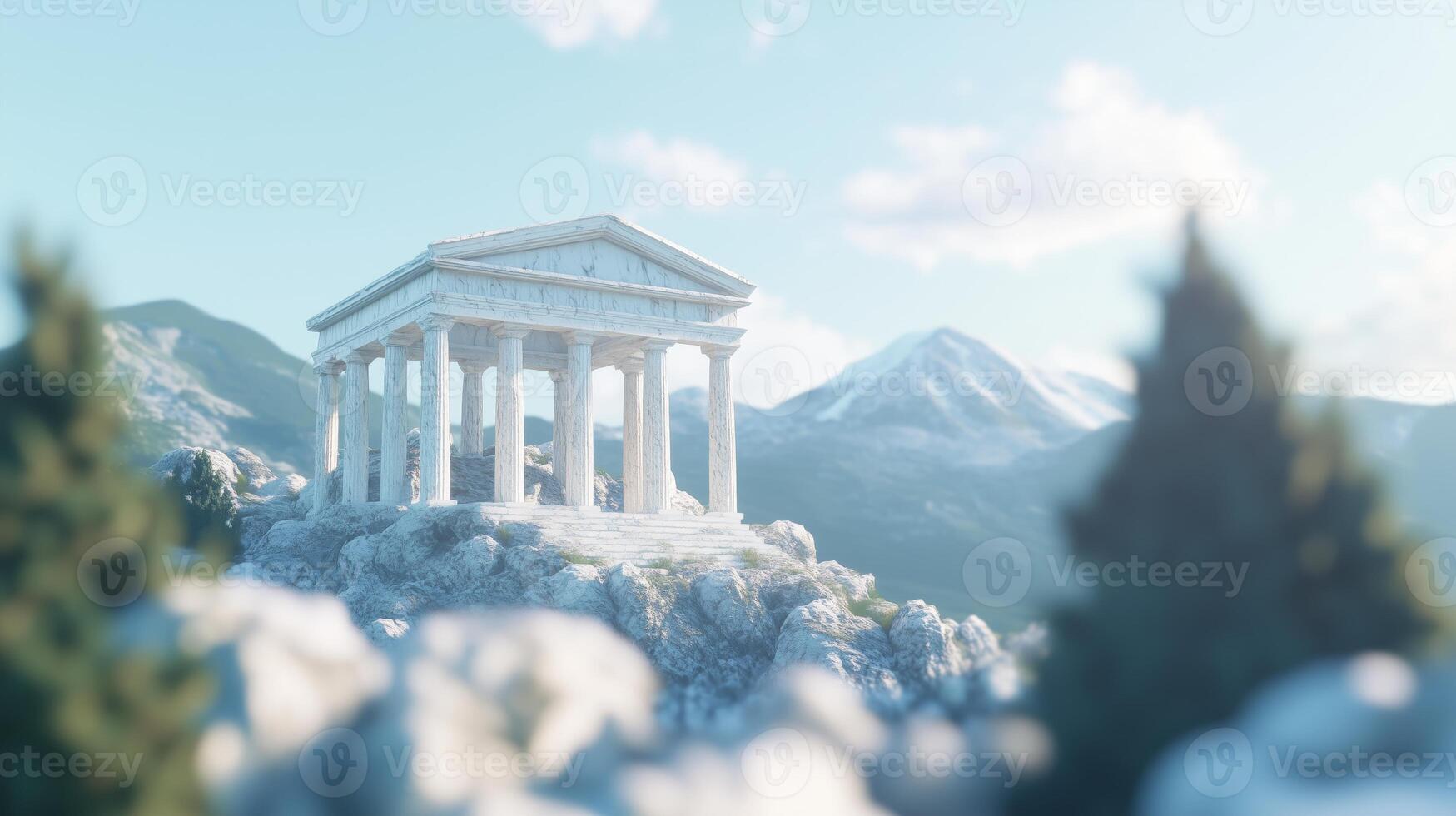 An image of a temple on top of a mountain photo