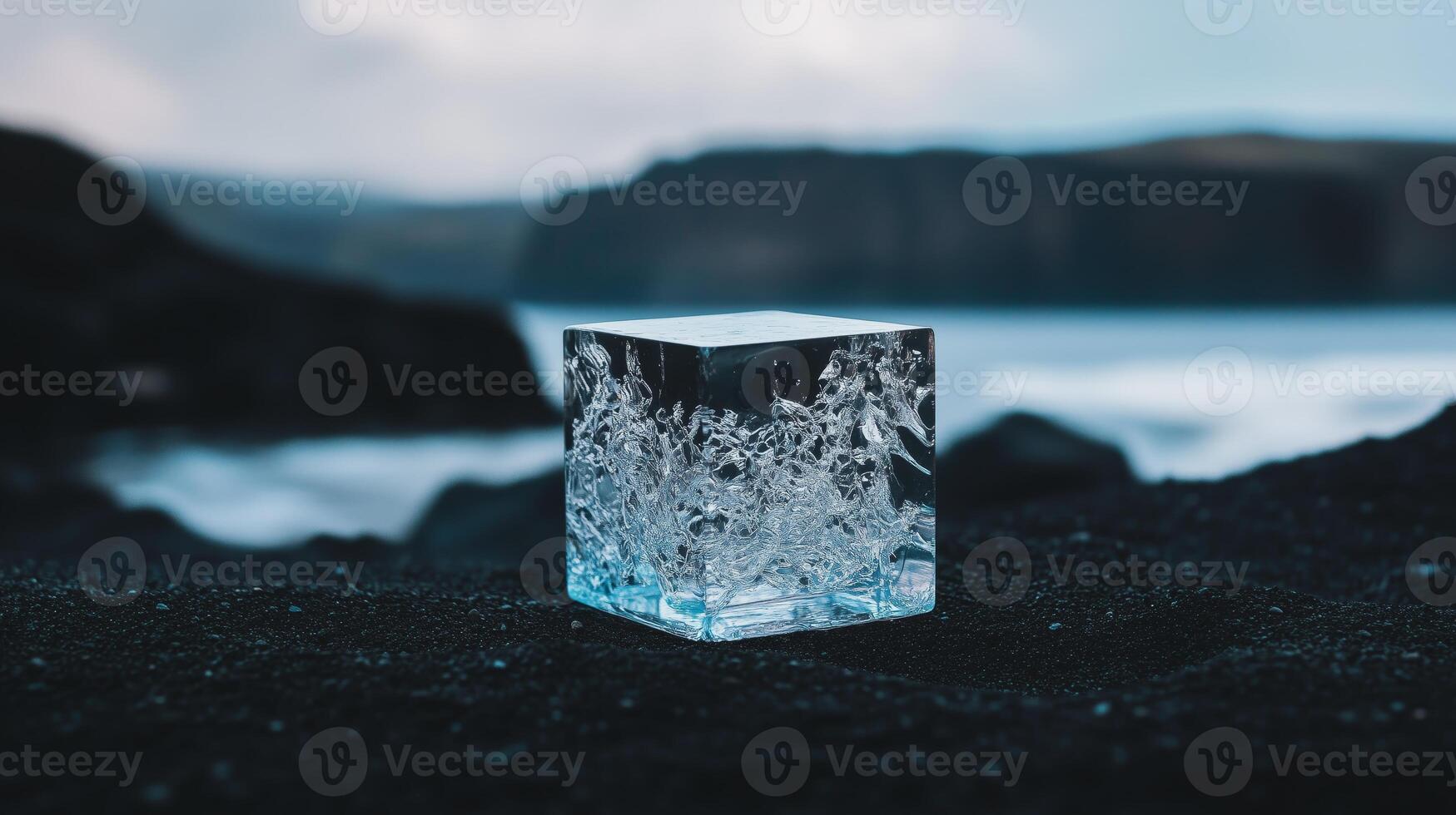 Recycled Plastic Cube on Dark Surface photo