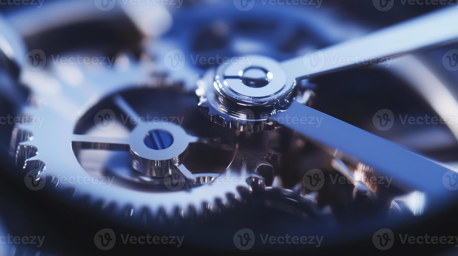 Blue mechanical gears interlocked on a smooth surface photo