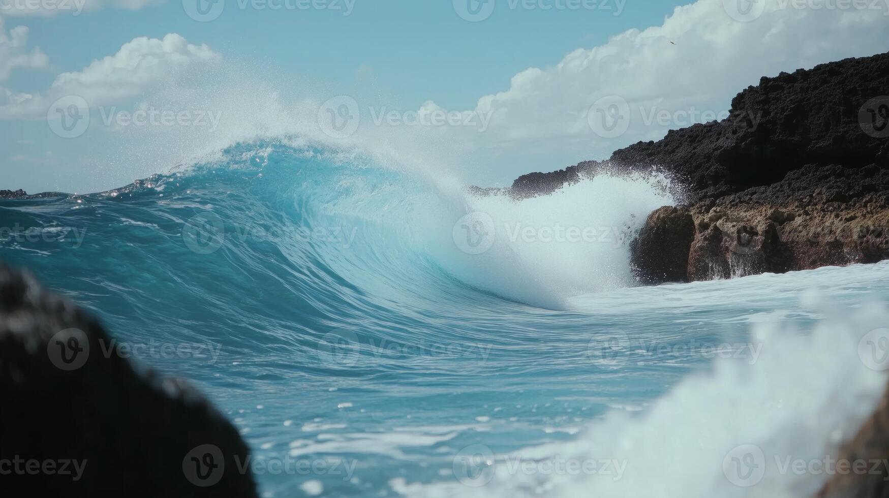 Waves crash rhythmically, creating a mesmerizing display photo