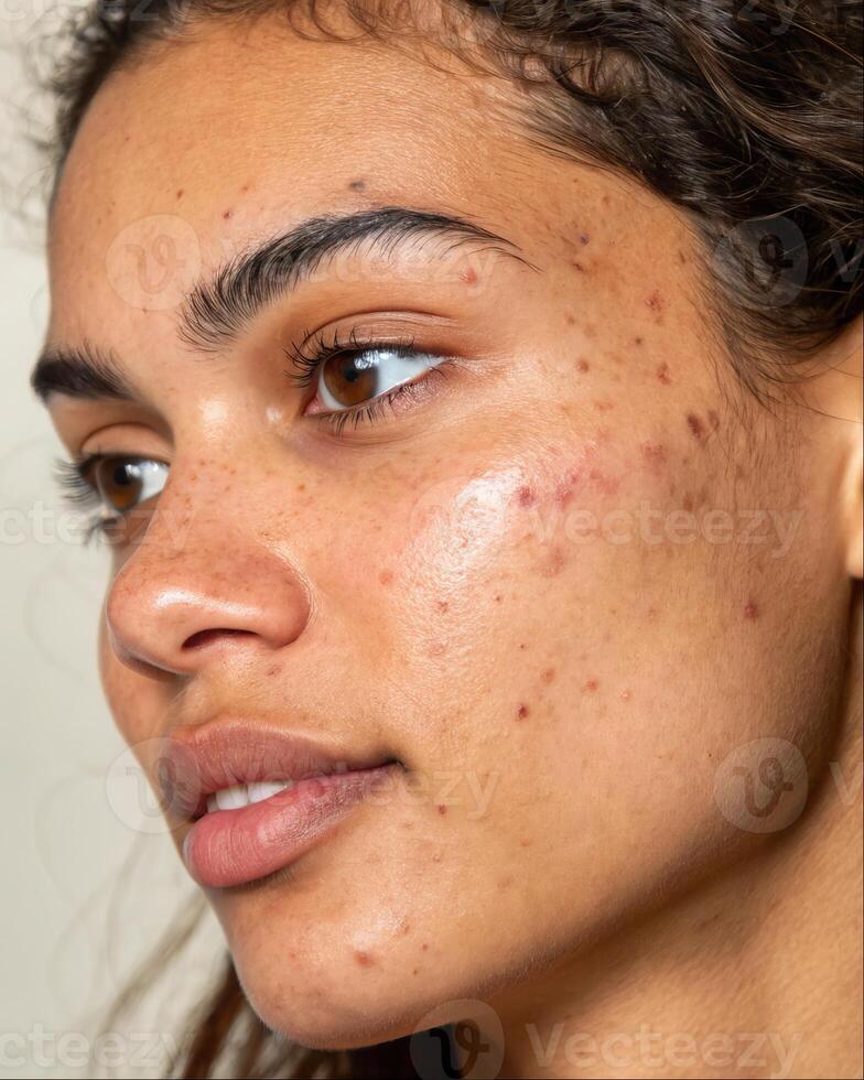 Close Up of Woman Face with Post Inflammatory Hyperpigmentation photo