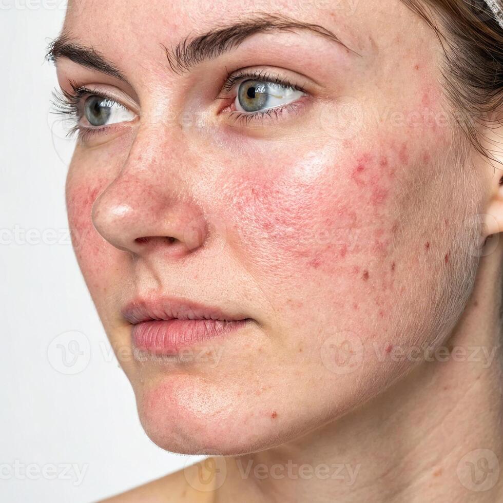 Close Up of Rosacea Symptoms on Facial Skin photo