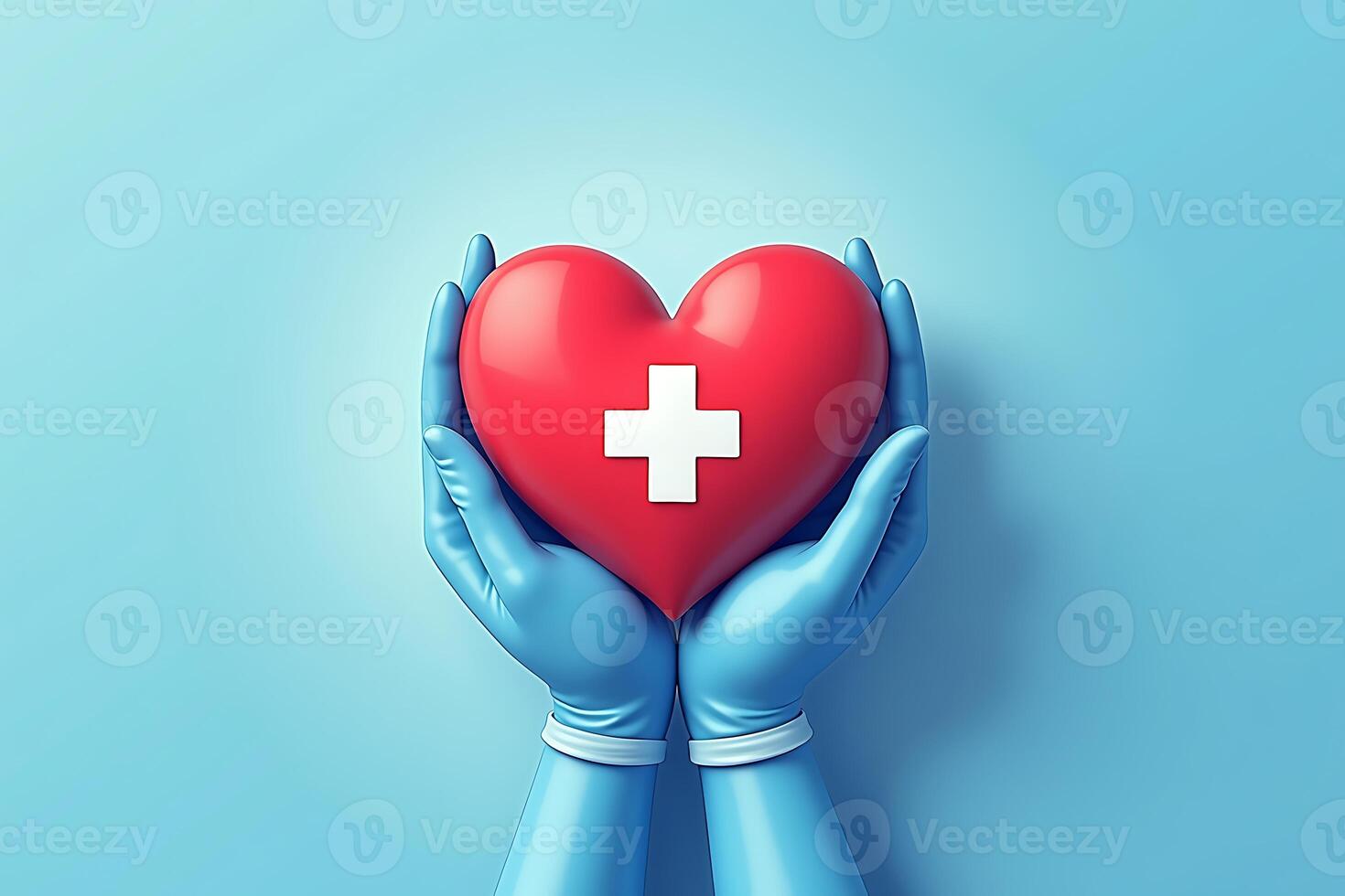 International Nurses Day Tribute Gloved Hands Holding a Red Heart with Medical Cross photo