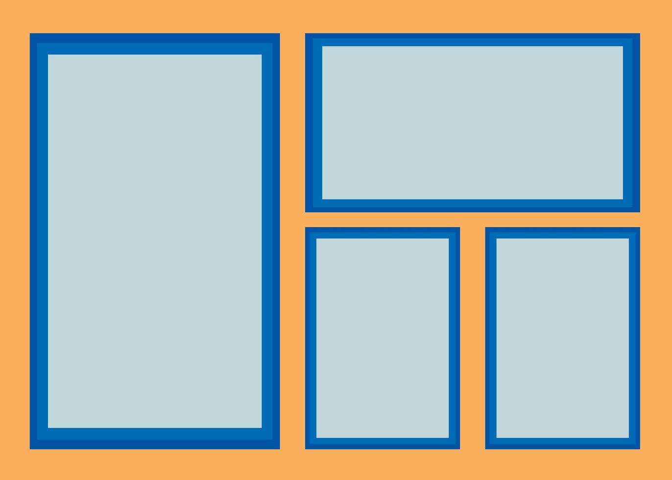 a blue and orange square frame with four different sizes photo