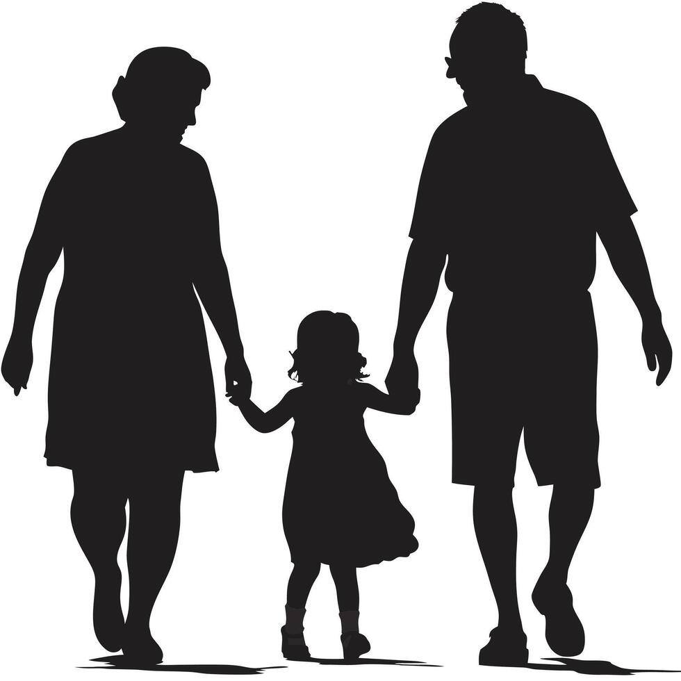 Silhouette of an old couple and their child walking vector