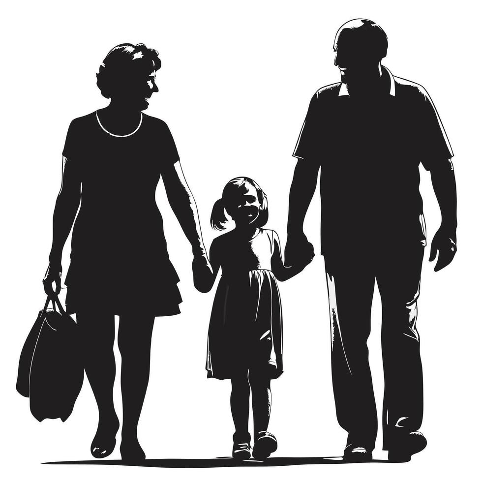 Silhouette of a family walking with a child vector