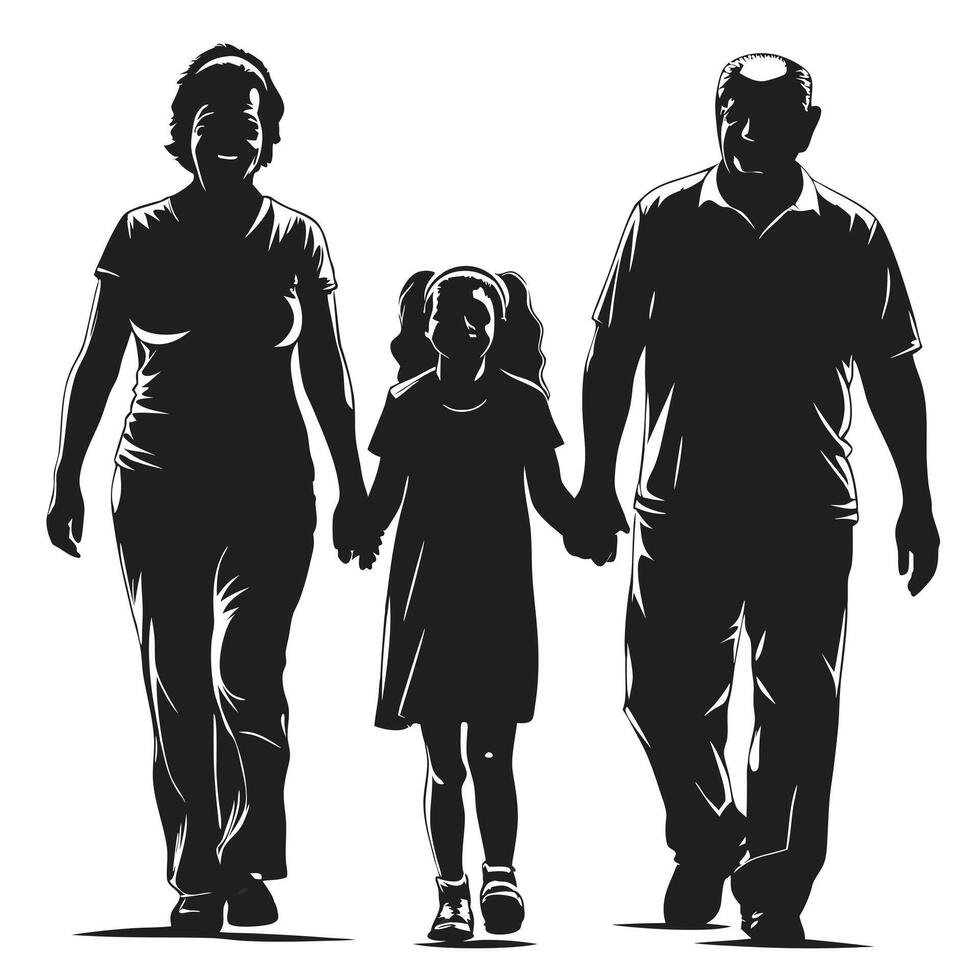 Silhouette of a family walking together vector