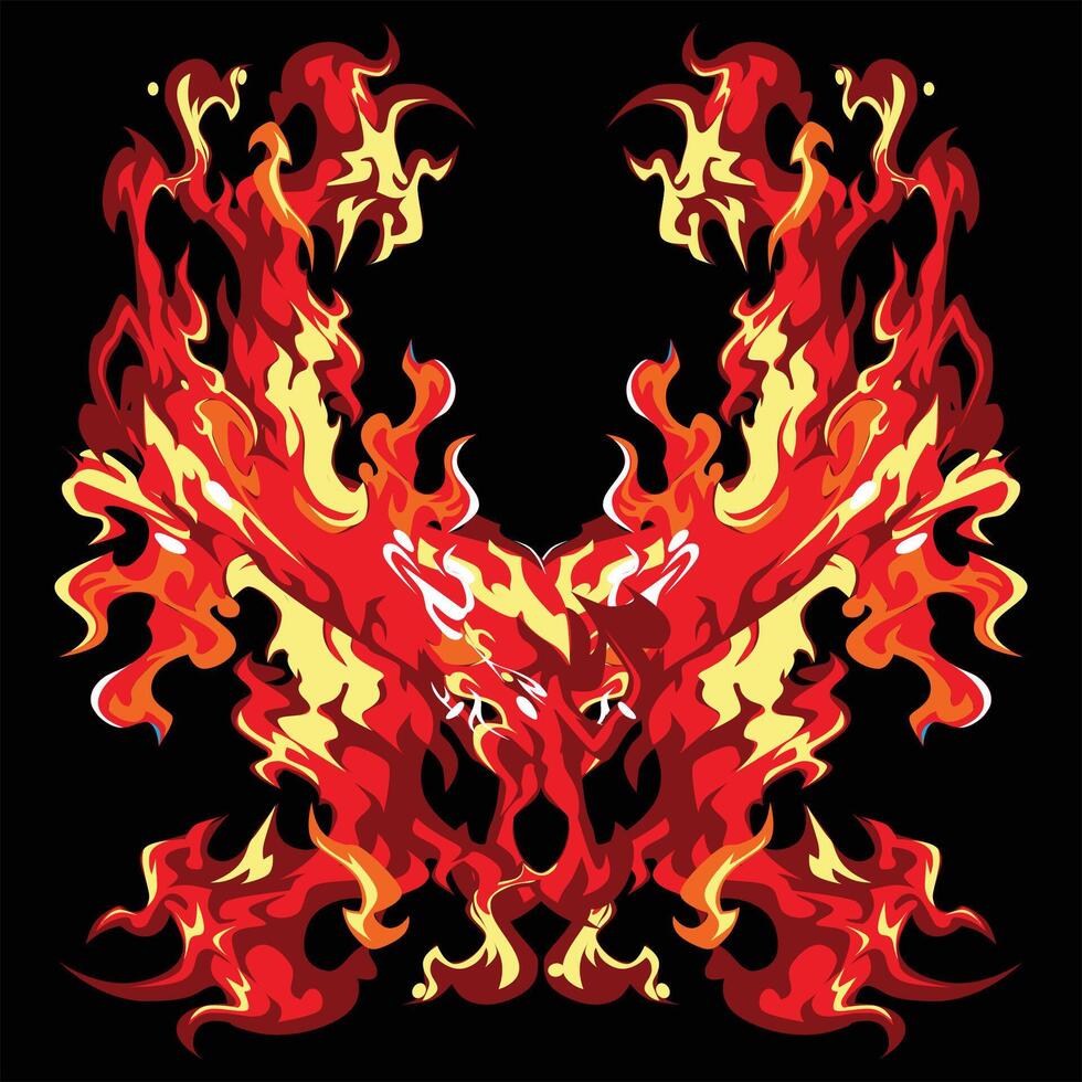 A fire phoenix with flames on a black background vector