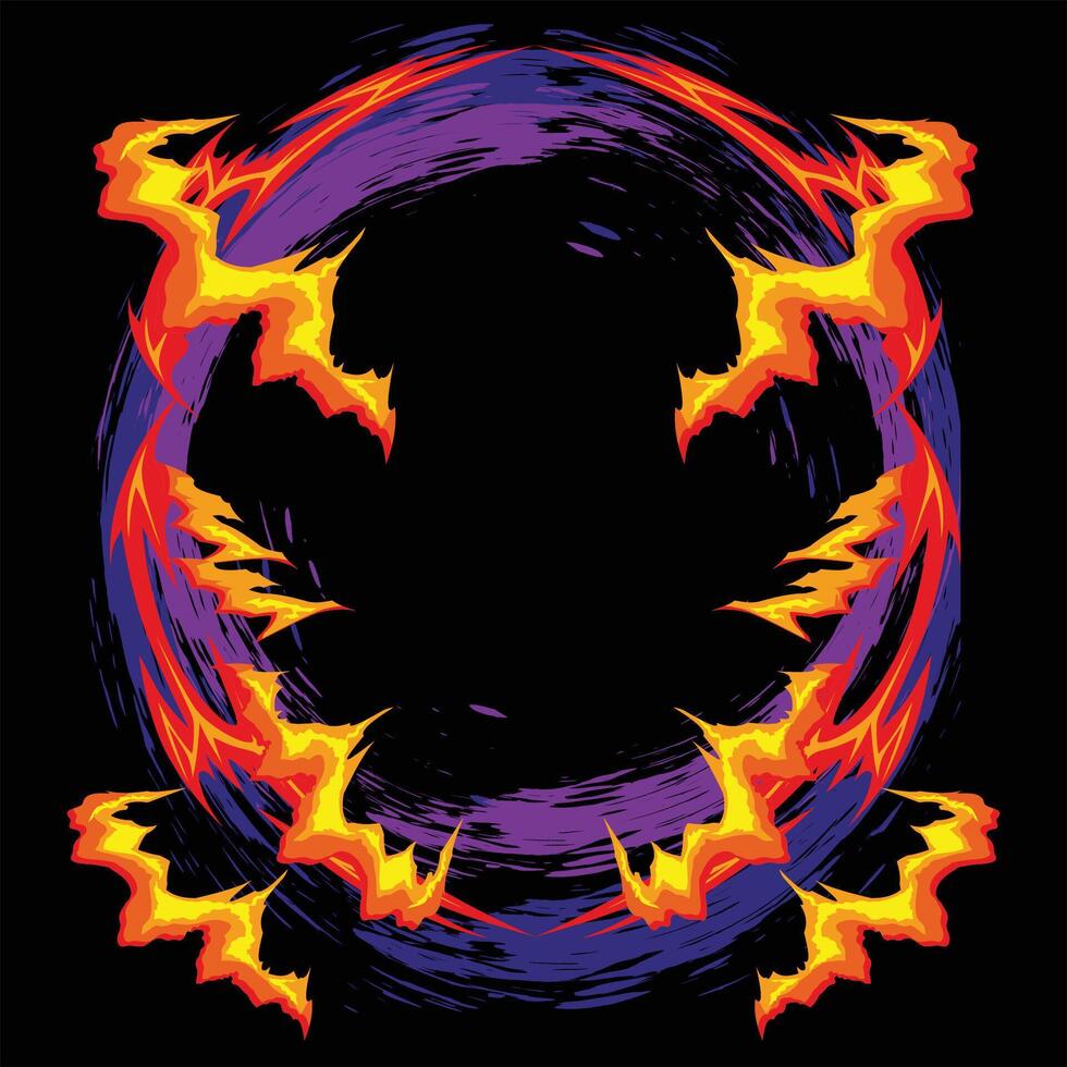 A black background with flames and bats vector