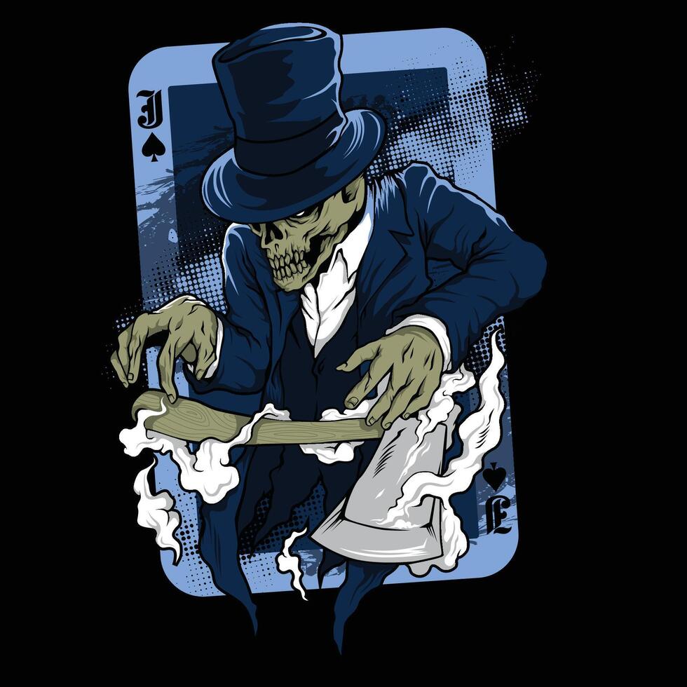 A skeleton in a top hat and top hat is holding a knife vector