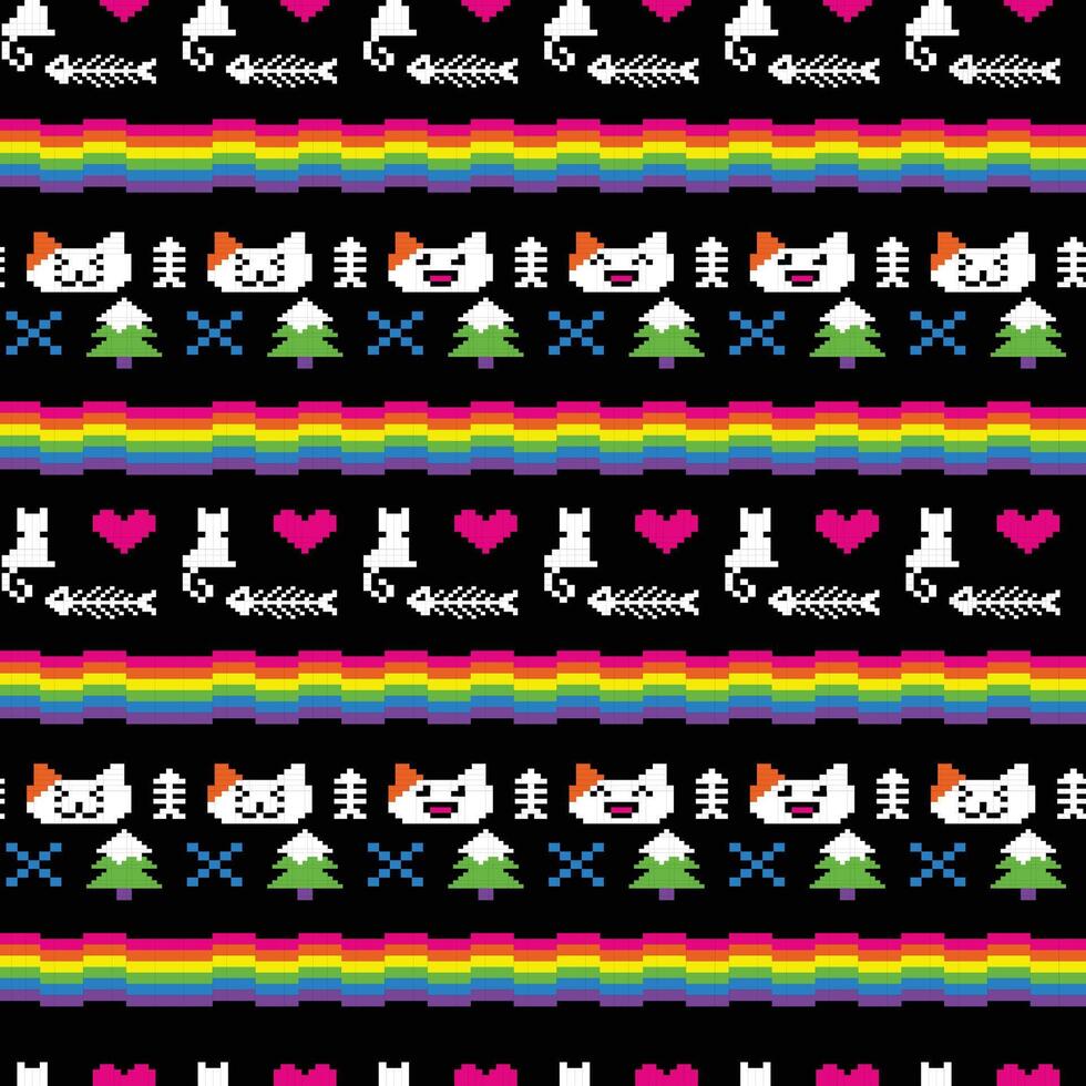 rainbow ugly cat pattern seamless design vector
