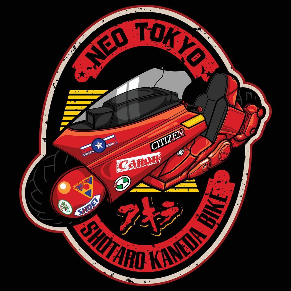 A red motorcycle with the words neo tokyo on it vector