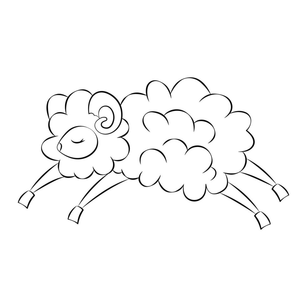 A simple line art illustration of a sheep jumping. Perfect for children's designs and Easter themes. vector
