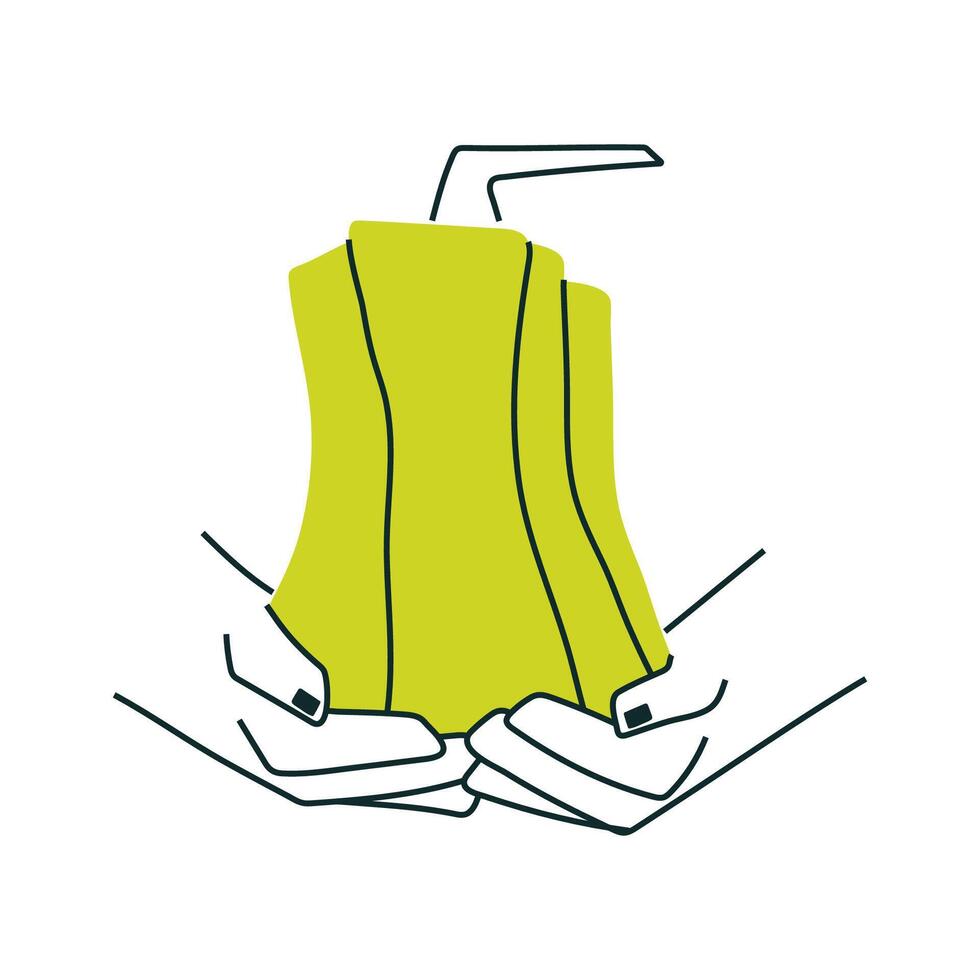 Hands with bright green pumpkin. Harvest time vector
