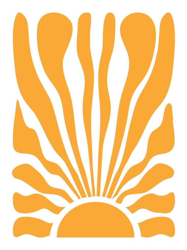 Golden sun illustration and groovy sun pattern. vector