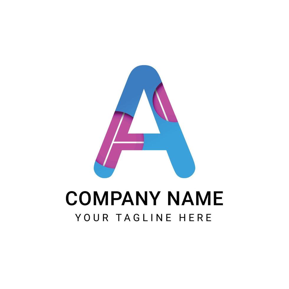 Bold style A logo design with blue and pink combinition vector