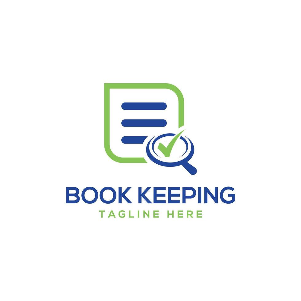 Bookkeeping business logo design modern minimal concept check mark search icon documents vector