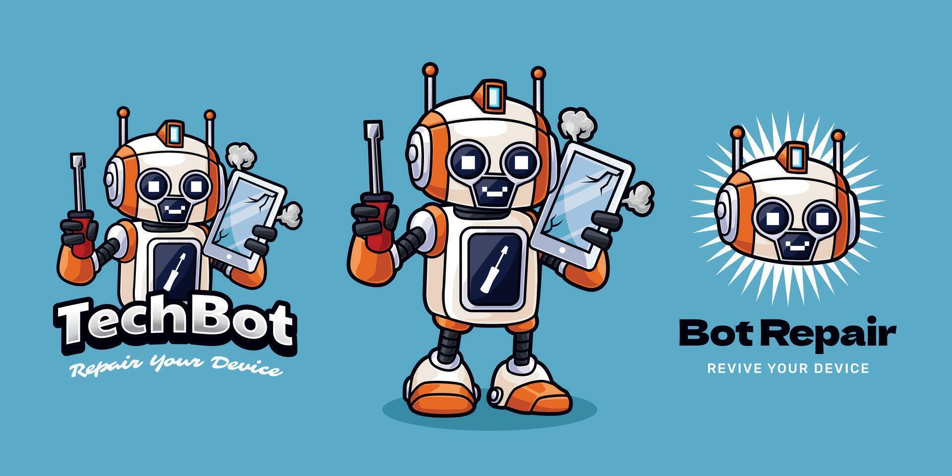 Tech Repair Robot Mascot vector