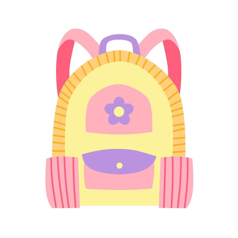 Back to school. Girly backpack with pink and yellow color. vector