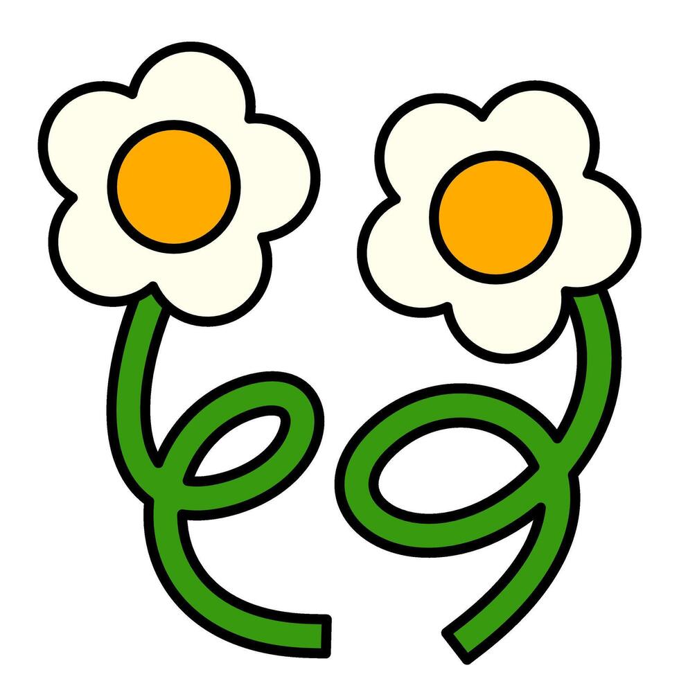 Simple white flowers. Pop retro Groovy flower. Attractive daisy flowers doodle. vector