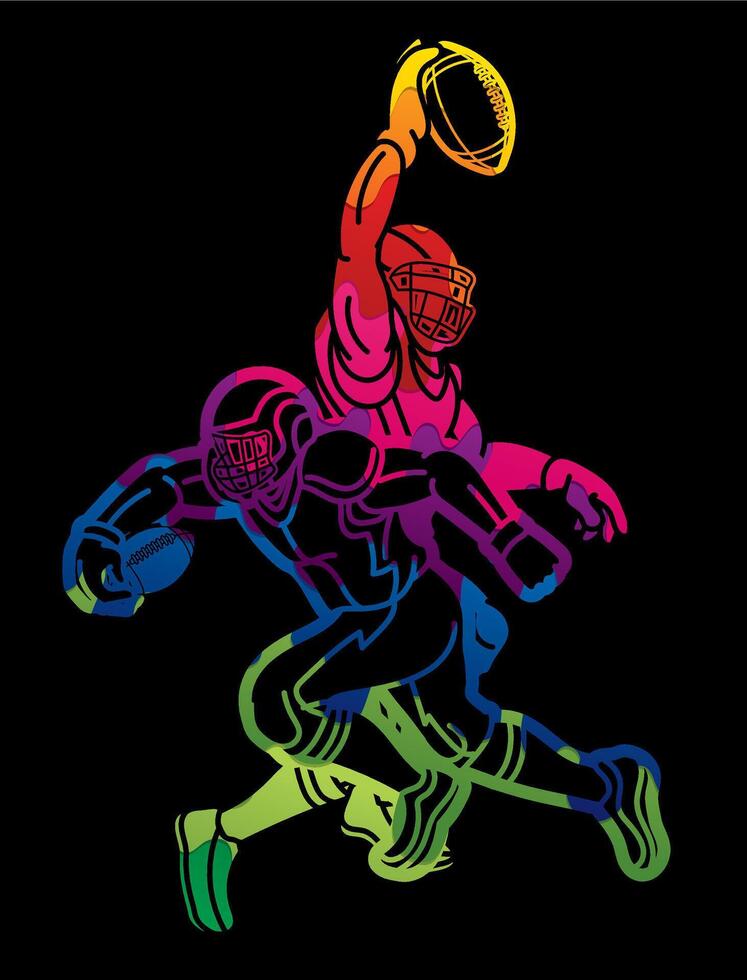 American Football Players Graffiti Mix Action Cartoon Sport Graphic vector
